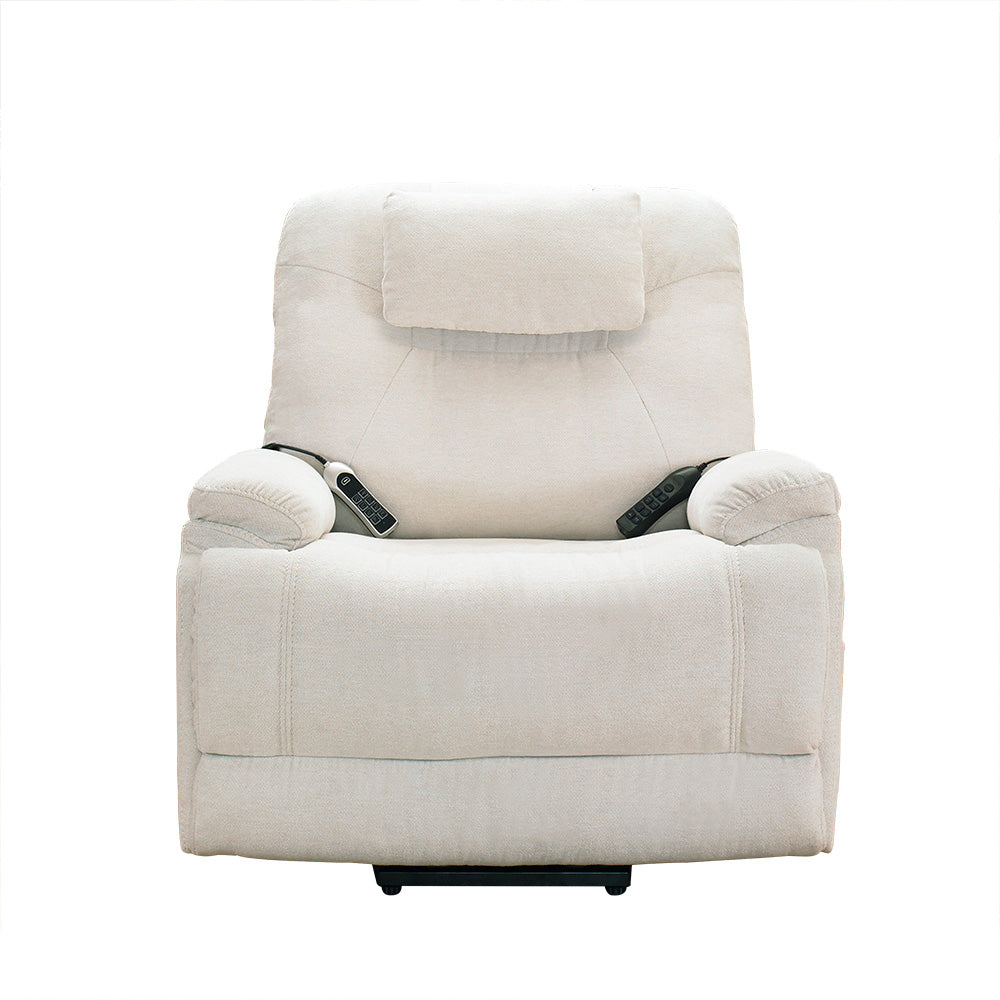 Beige recliner chair with remote control on a white background